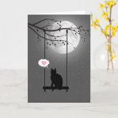 月明かりの中で揺れる猫のシルエット カード (黄色い花)