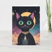 月明かりの中で暮らす原子未来的な宇宙黒猫 カード (正面)
