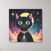 月明かりの中で暮らす原子未来的な宇宙黒猫 キャンバスプリント (正面)