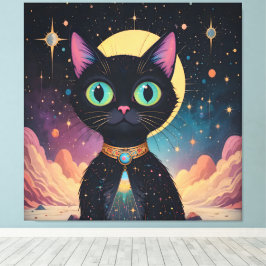 月明かりの中で暮らす原子未来的な宇宙黒猫 キャンバスプリント