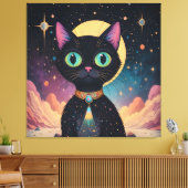 月明かりの中で暮らす原子未来的な宇宙黒猫 キャンバスプリント (インサイチュ (リビング))