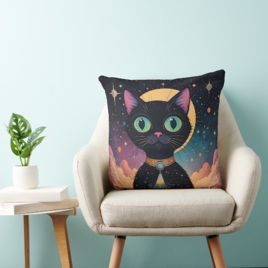 月明かりの中で暮らす原子未来的な宇宙黒猫 クッション (椅子)