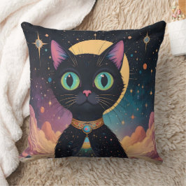 月明かりの中で暮らす原子未来的な宇宙黒猫 クッション