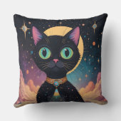月明かりの中で暮らす原子未来的な宇宙黒猫 クッション (裏面)