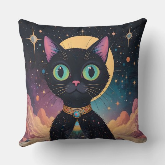 月明かりの中で暮らす原子未来的な宇宙黒猫 クッション (裏面)