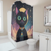 月明かりの中で暮らす原子未来的な宇宙黒猫 シャワーカーテン (インサイチュ)