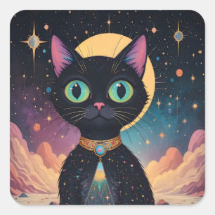 月明かりの中で暮らす原子未来的な宇宙黒猫 スクエアシール
