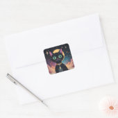 月明かりの中で暮らす原子未来的な宇宙黒猫 スクエアシール (封筒)