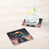 月明かりの中で暮らす原子未来的な宇宙黒猫 スクエアペーパーコースター (インサイチュ)
