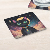 月明かりの中で暮らす原子未来的な宇宙黒猫 スクエアペーパーコースター (アングル)