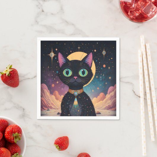 月明かりの中で暮らす原子未来的な宇宙黒猫 スタンダードカクテルナプキン (インサイチュ)