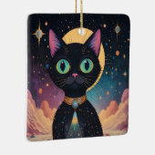 月明かりの中で暮らす原子未来的な宇宙黒猫 セラミックオーナメント (右)