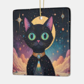 月明かりの中で暮らす原子未来的な宇宙黒猫 セラミックオーナメント (左)