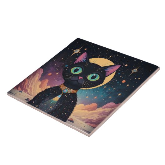 月明かりの中で暮らす原子未来的な宇宙黒猫 タイル (側面)