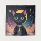 月明かりの中で暮らす原子未来的な宇宙黒猫 タペストリー (正面)