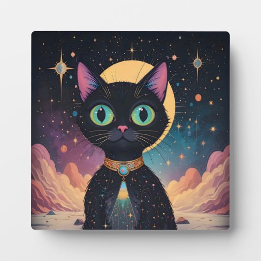 月明かりの中で暮らす原子未来的な宇宙黒猫 フォトプラーク (正面)