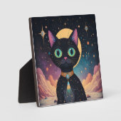 月明かりの中で暮らす原子未来的な宇宙黒猫 フォトプラーク (正面)