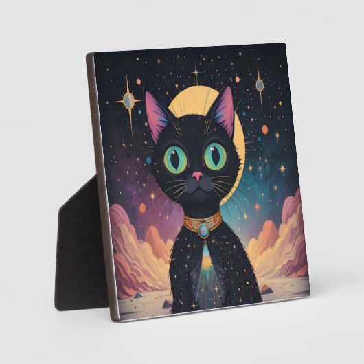 月明かりの中で暮らす原子未来的な宇宙黒猫 フォトプラーク (正面)