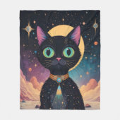 月明かりの中で暮らす原子未来的な宇宙黒猫 フリースブランケット (正面)
