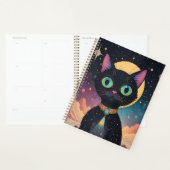 月明かりの中で暮らす原子未来的な宇宙黒猫 プランナー手帳 (ディスプレー)