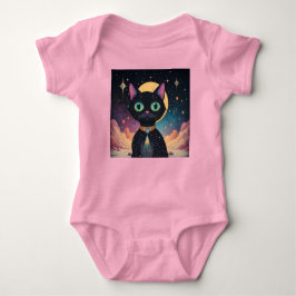 月明かりの中で暮らす原子未来的な宇宙黒猫 ベビーボディスーツ