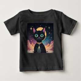月明かりの中で暮らす原子未来的な宇宙黒猫 ベビーTシャツ
