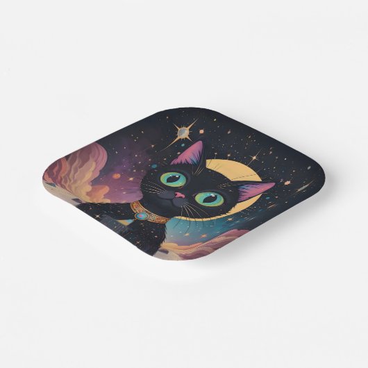 月明かりの中で暮らす原子未来的な宇宙黒猫 ペーパープレート (傾斜あり)