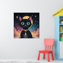 月明かりの中で暮らす原子未来的な宇宙黒猫