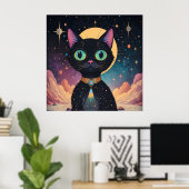 月明かりの中で暮らす原子未来的な宇宙黒猫 ポスター (ホームオフィス)