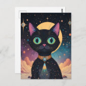 月明かりの中で暮らす原子未来的な宇宙黒猫 ポストカード (正面/裏面)
