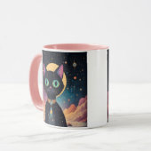 月明かりの中で暮らす原子未来的な宇宙黒猫 マグカップ (正面左)