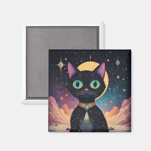 月明かりの中で暮らす原子未来的な宇宙黒猫 マグネット (正面/裏面)