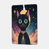月明かりの中で暮らす原子未来的な宇宙黒猫 メタルオーナメント (正面左)