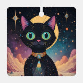 月明かりの中で暮らす原子未来的な宇宙黒猫 メタルオーナメント (正面)