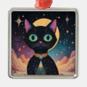 月明かりの中で暮らす原子未来的な宇宙黒猫 メタルオーナメント (正面)