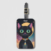月明かりの中で暮らす原子未来的な宇宙黒猫 ラゲッジタグ (正面縦)