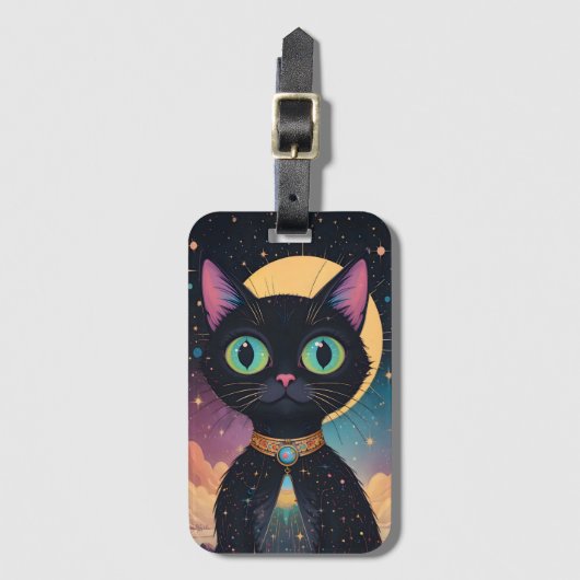 月明かりの中で暮らす原子未来的な宇宙黒猫 ラゲッジタグ (正面縦)