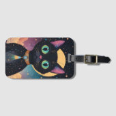 月明かりの中で暮らす原子未来的な宇宙黒猫 ラゲッジタグ (正面横)