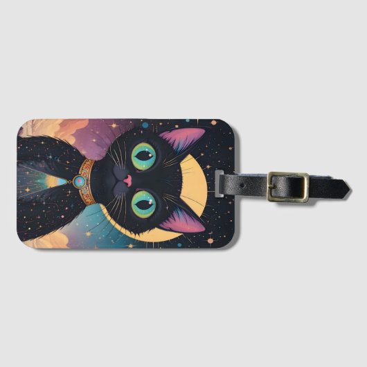 月明かりの中で暮らす原子未来的な宇宙黒猫 ラゲッジタグ (正面横)