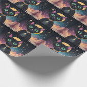 月明かりの中で暮らす原子未来的な宇宙黒猫 ラッピングペーパー (角)
