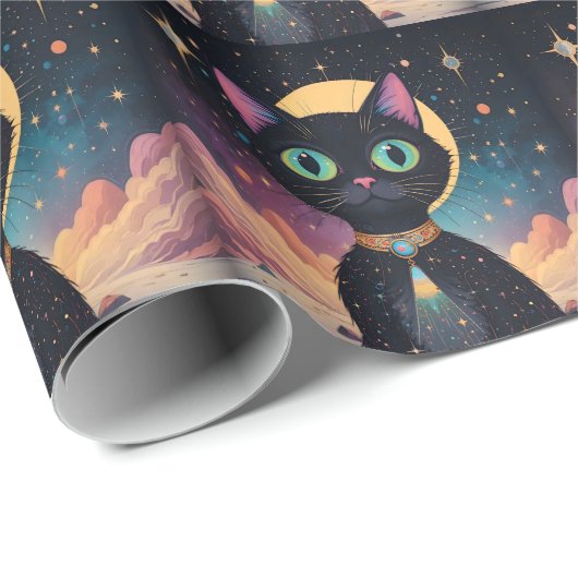月明かりの中で暮らす原子未来的な宇宙黒猫 ラッピングペーパー (ロールコーナー)