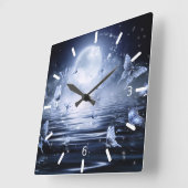 月明かりの中で美しい幻想的な蝶 スクエア壁時計 (傾斜)