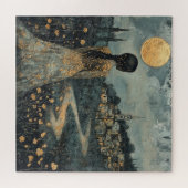 月明かりの中で街を見下ろす女性 ジグソーパズル (横)