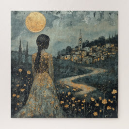 月明かりの中で街を見下ろす女性 ジグソーパズル