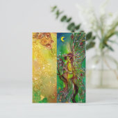 月明かりの中で金ゴールドフローラが輝く緑の妖精 ポストカード (スタンド正面)