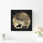 月明かりの中で馬と馬を馬と馬 スクエア壁時計 (ホーム)