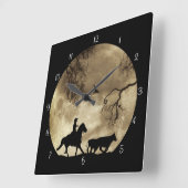 月明かりの中で馬と馬を馬と馬 スクエア壁時計 (傾斜)