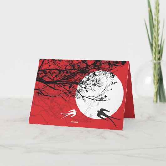 月明かりの中に枝のある二つの東洋のツバメ カード (裏面)