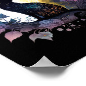 月明かりの中のかわいい猫モチーフの猫 ポスター (角)