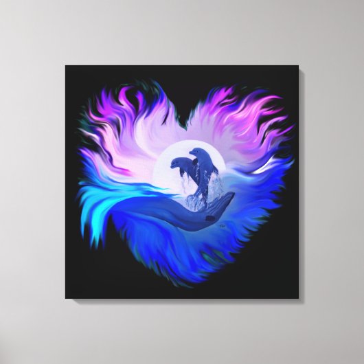 月明かりの中のイルカ キャンバスプリント (正面)